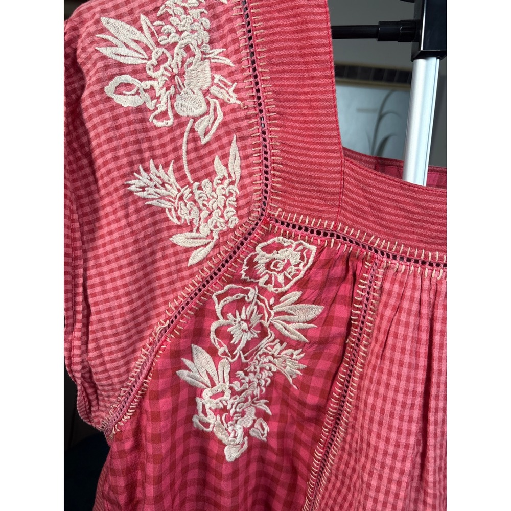 We The Free Free People half moon Embroidered red gingham Top Cotton blend XS - Picture 4 of 12